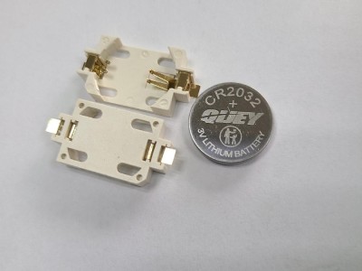 品牌CR2032立式纽扣电池座BS-5-2三脚插脚DIP环保带锁扣座图2