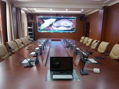 办公会议桌带同步话筒升降屏桌面式液晶屏无纸化办公会议系统图3