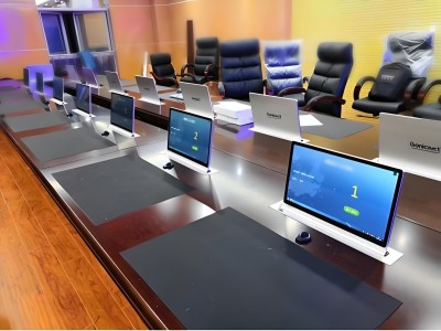 办公会议桌带同步话筒升降屏桌面式液晶屏无纸化办公会议系统图3